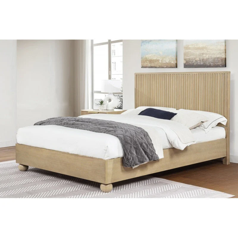 Modern Minimalist Fluted Panels Headboard Wooden Bedframe