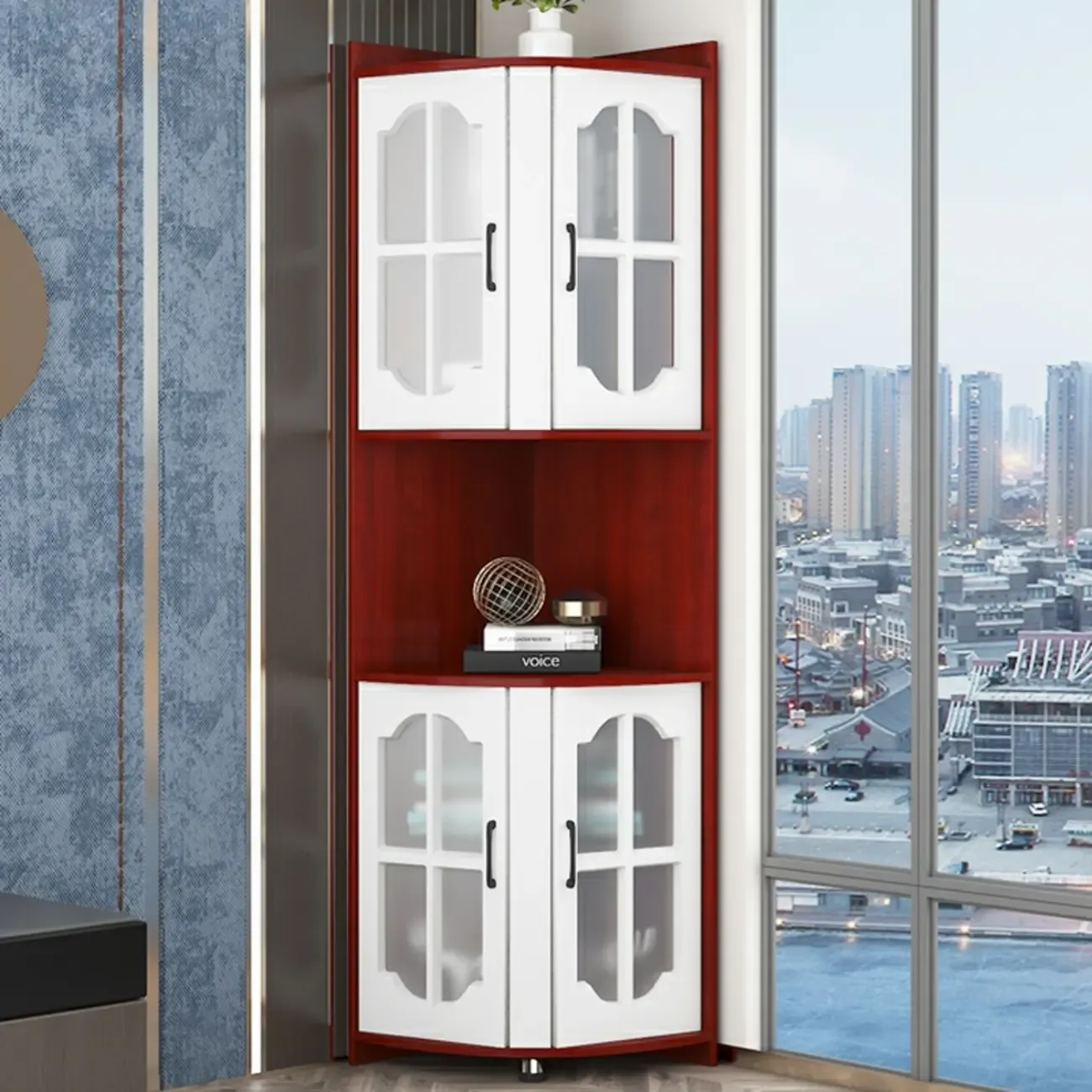 Stylish Vermilion White Wooden Utility Storage Corner Cabinet