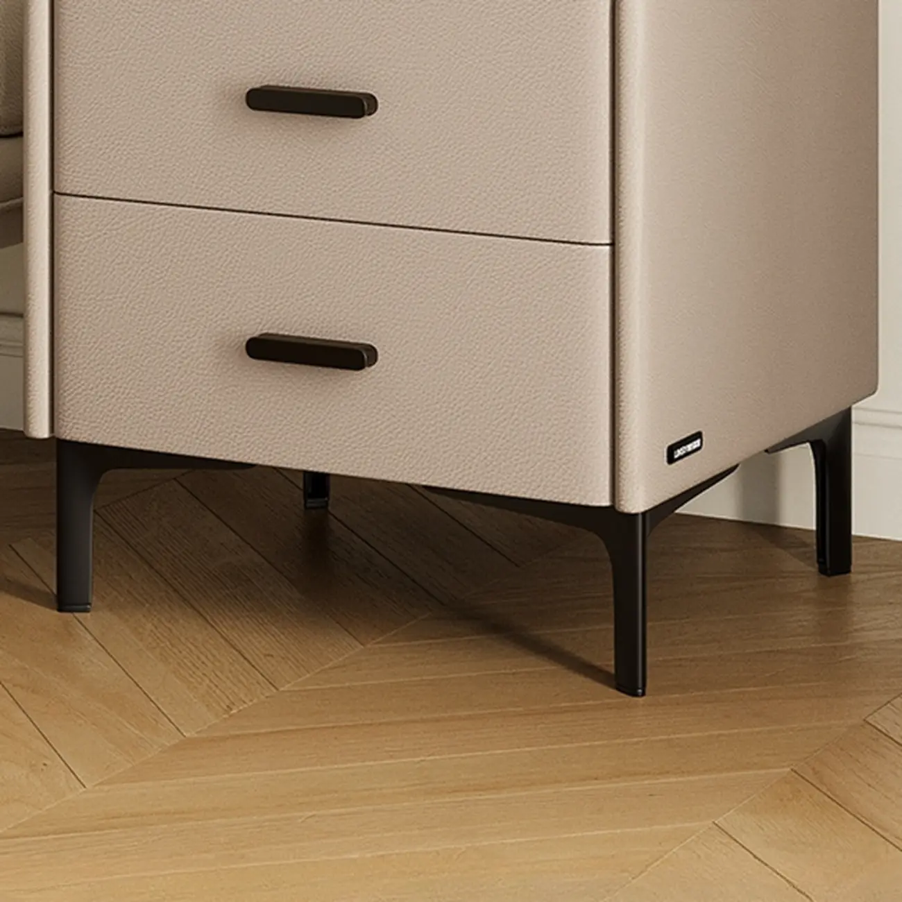 Elegant Modern Faux Leather Stone Top Nightstand