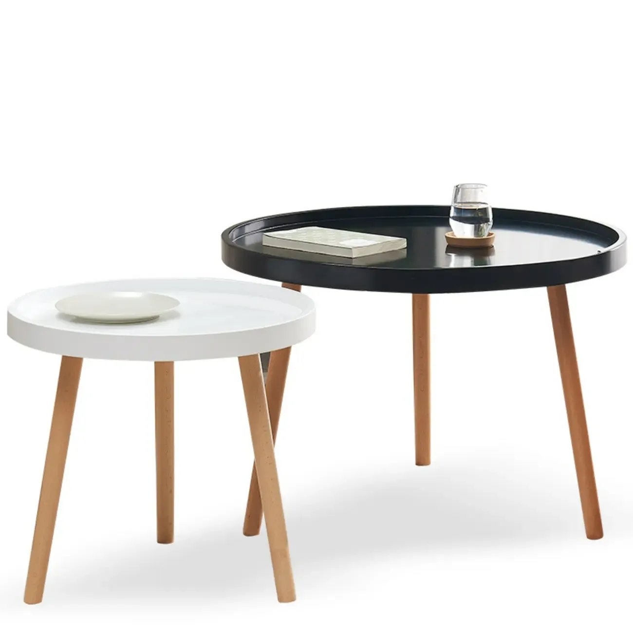 Modern Round Waterproof Coffee Table with Wood Three Leg