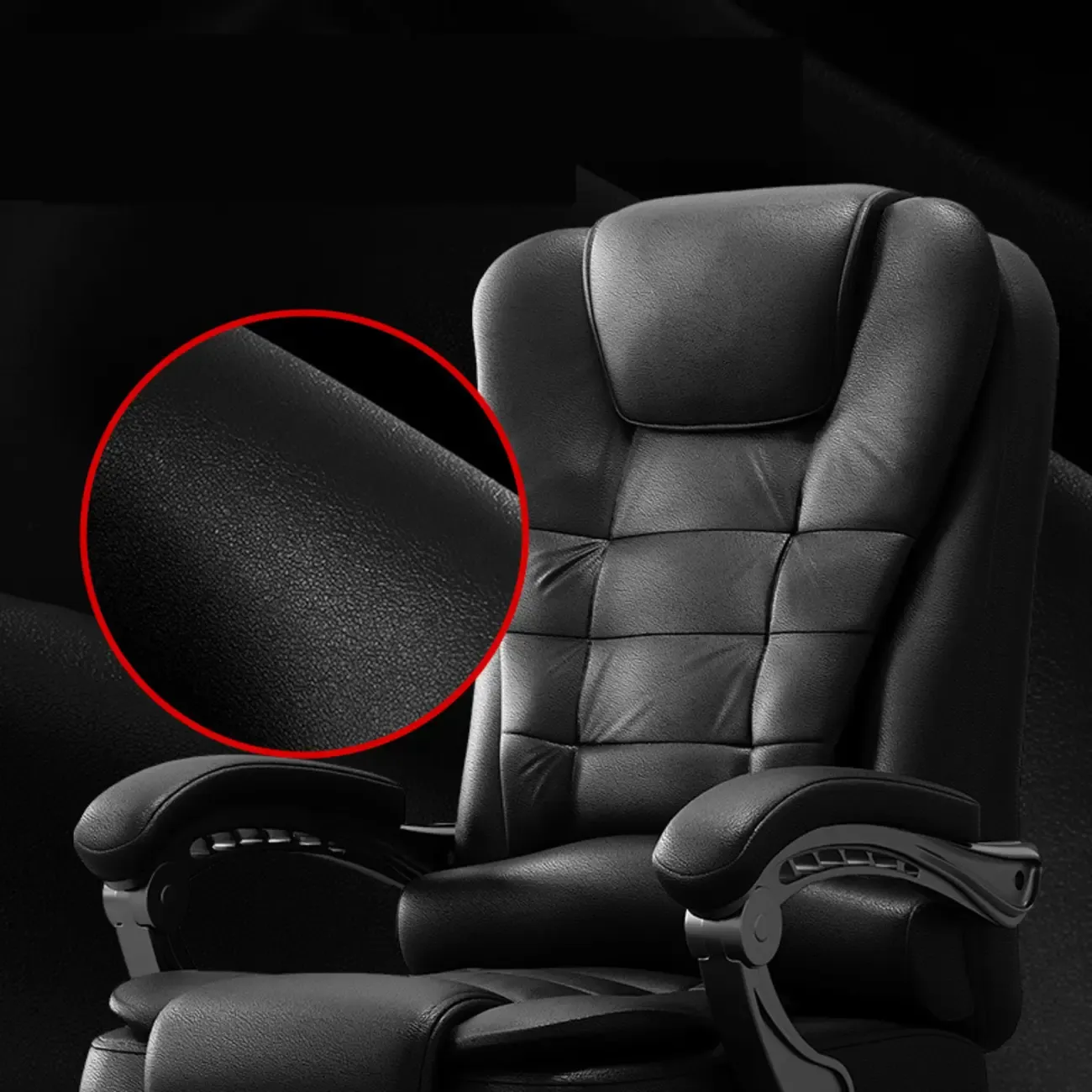 Ergonomic Black Leather Swivel Office Chair with Footrest