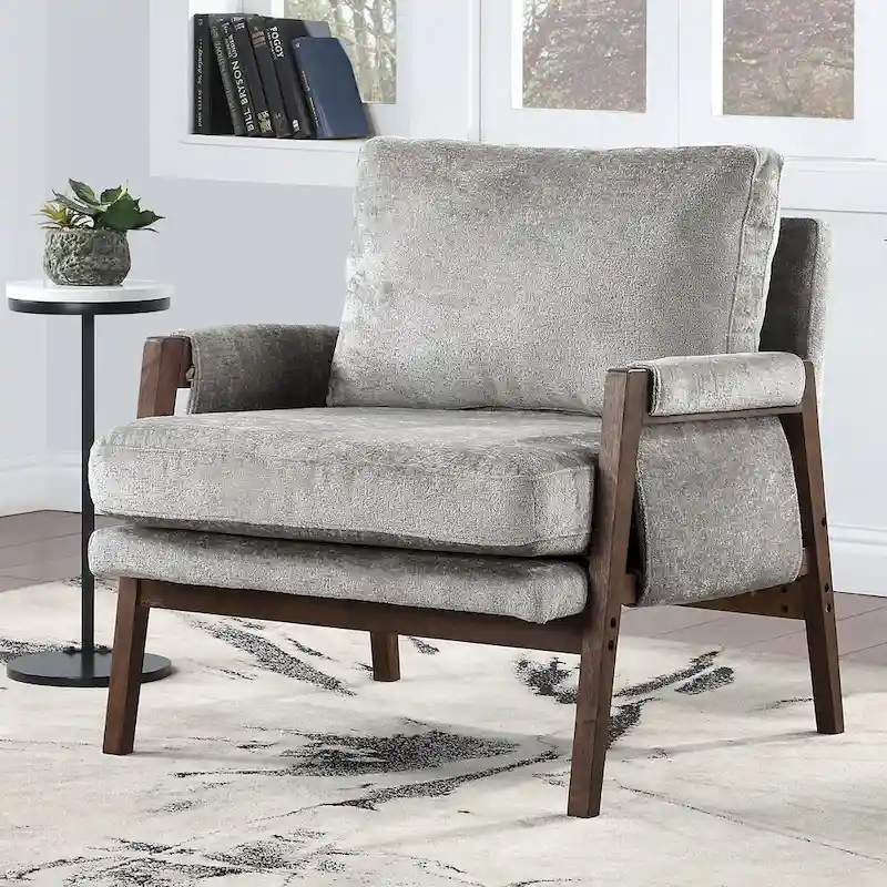 Mid-Century Modern 30 W Chenille Upholstered Accent Leisure Armchair