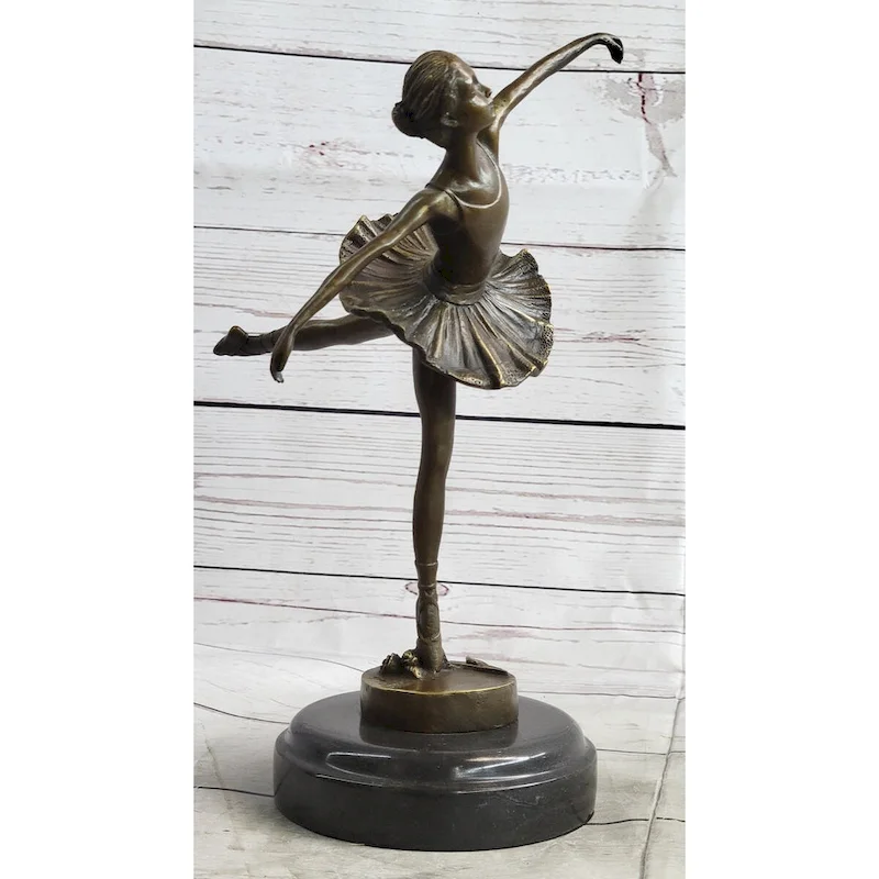 Graceful Ballerina Ballet Dancer Bronze Sculpture Statue Figure On Marble Base