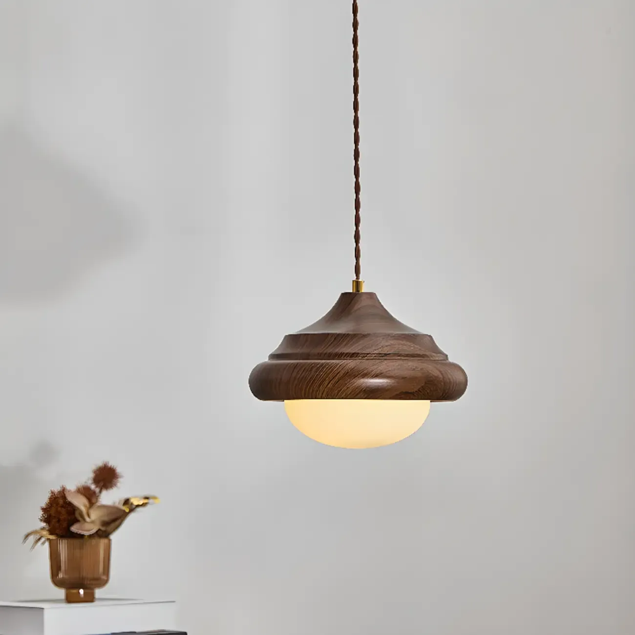 Geometric Walnut Glass Indoor Pendant Light Adjustable Height