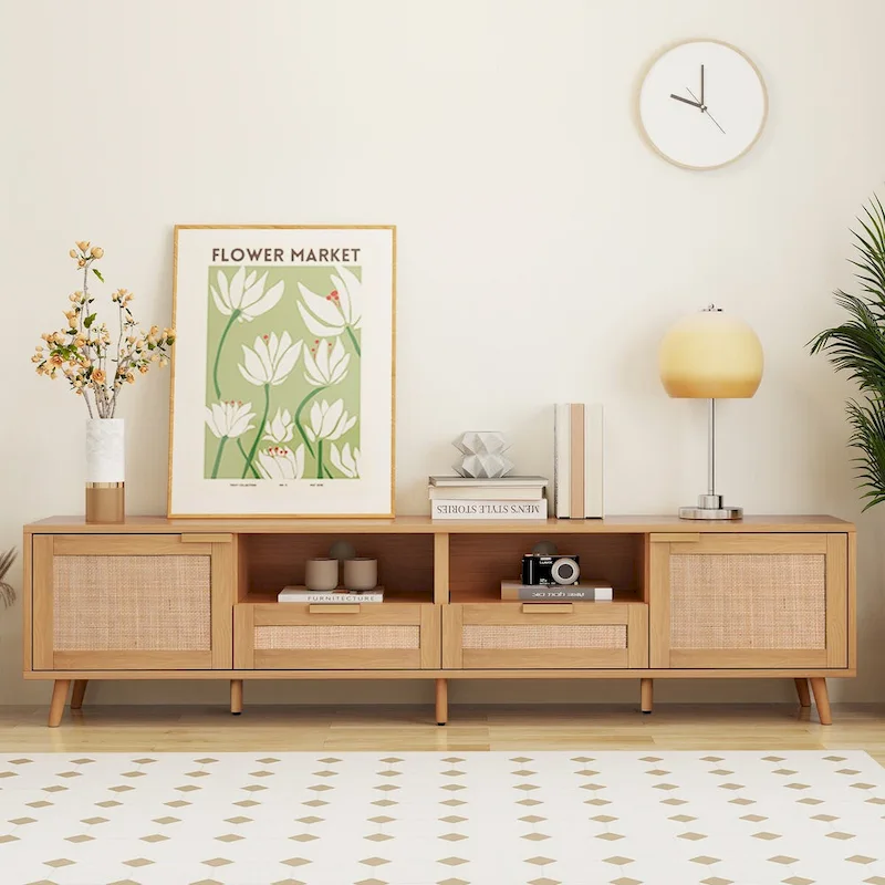 Modern Farmhouse Media Console with Solid Wood Legs