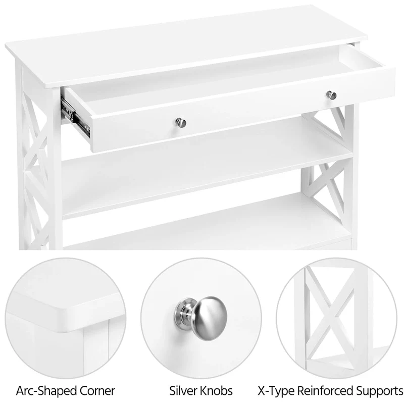 Yaheetech X Design Console Table with 1 Drawer and 2 Open Shelves