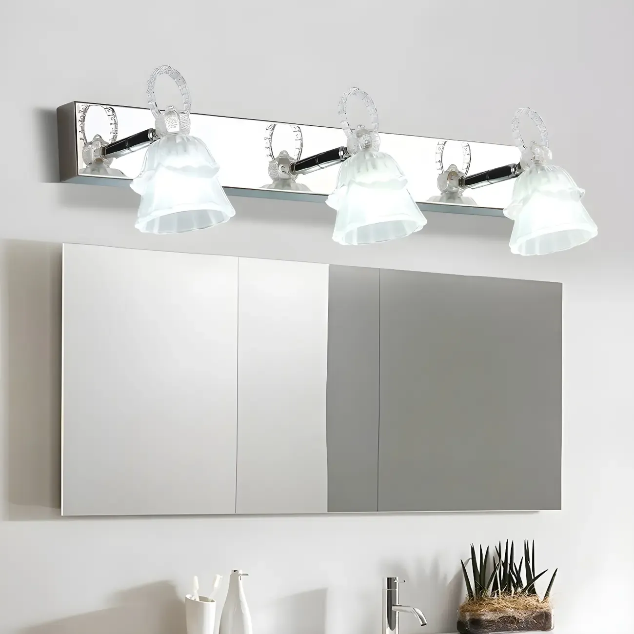 3-Light Modern Silver Glass Vanity Light for Bathroom