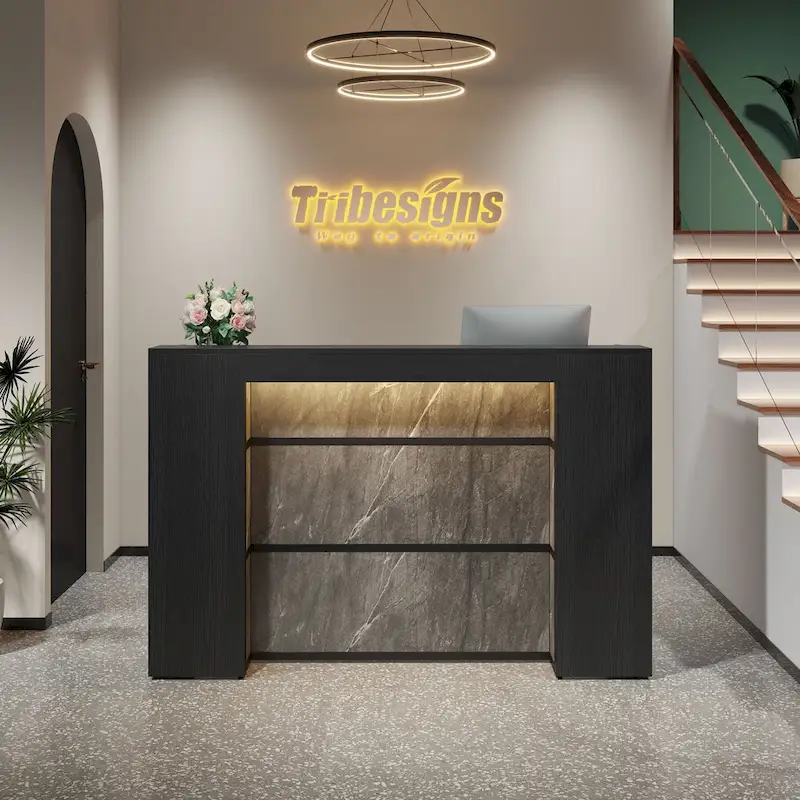 Reception Desk Front Desk with LED Lights,Large Reception Counter Table with Private Panels
