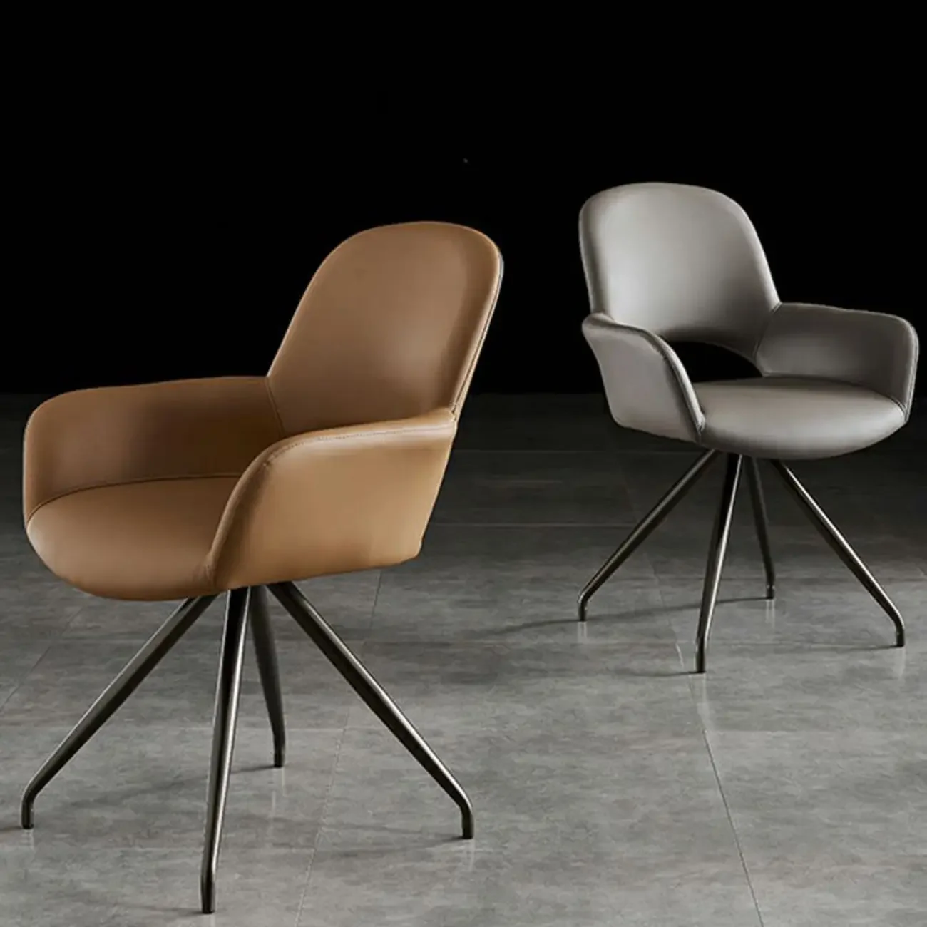 Grey Faux Leather Swivel Arm Dining Chair