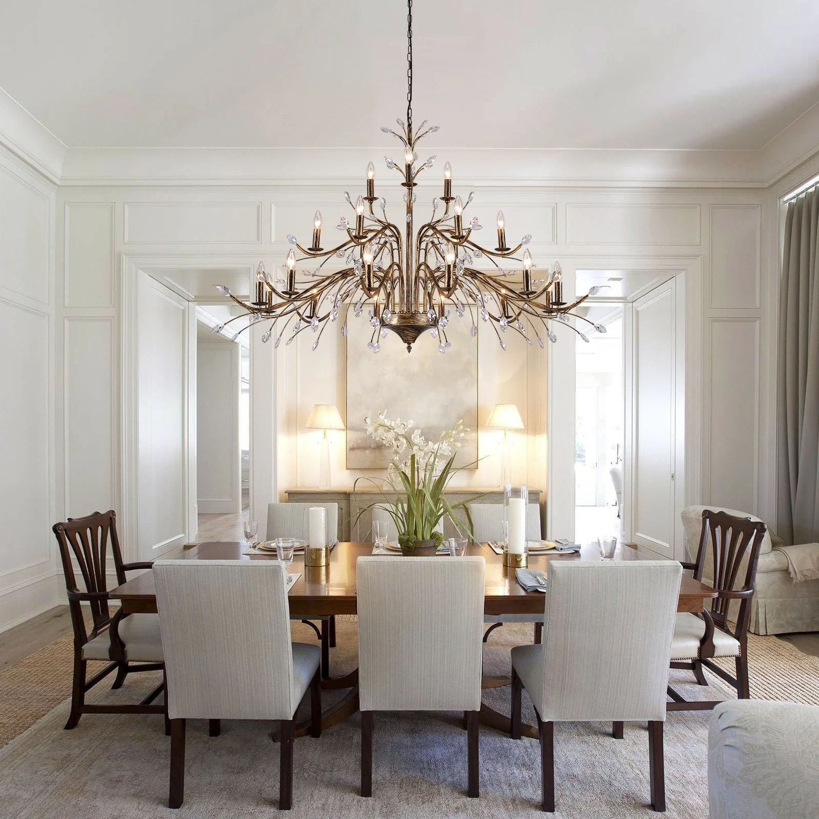 Farmhouse Retro Tree Branch Crystal Chandelier Candle-Style Pendant Light