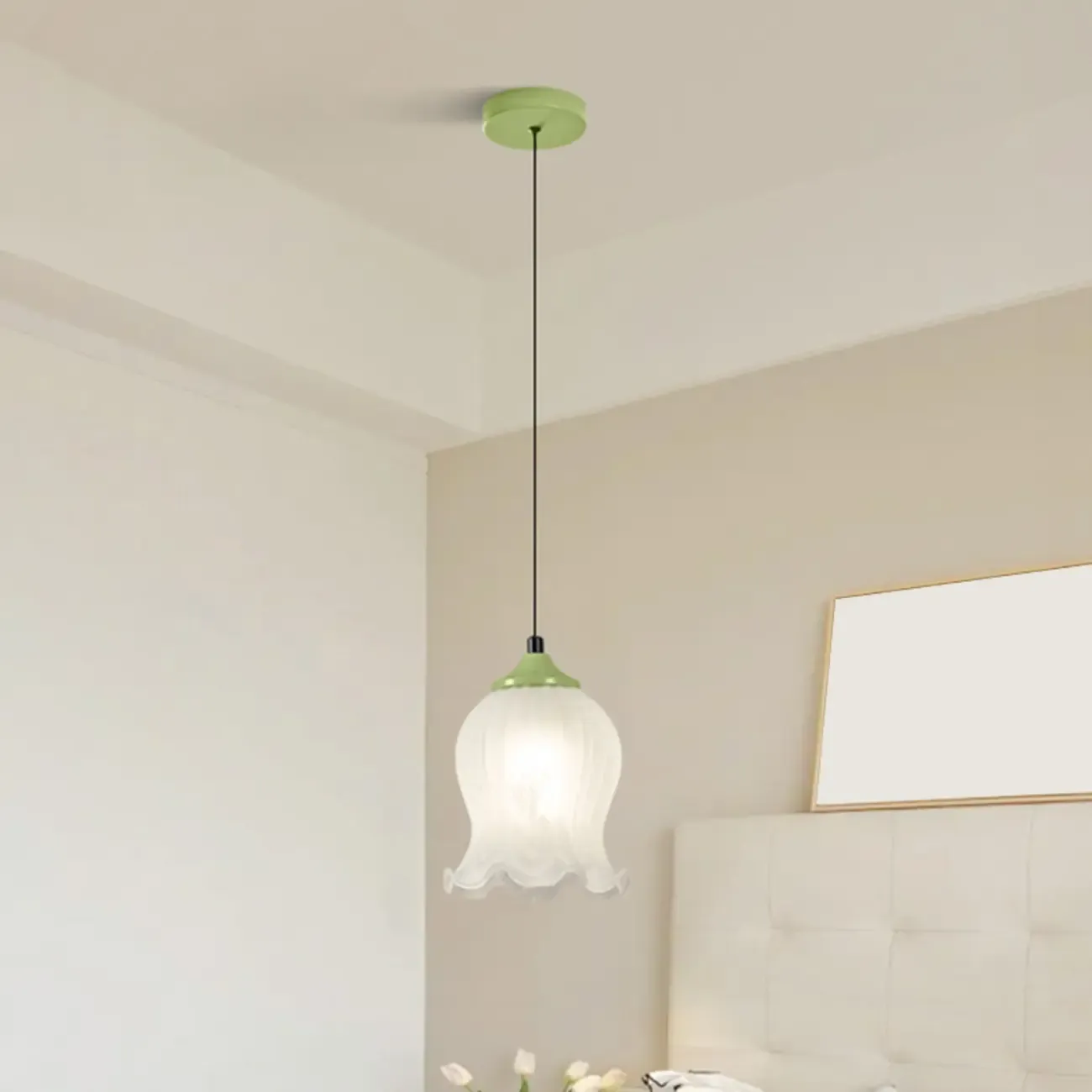 Kids Bedside White Glass Tulip Pendant Lamp