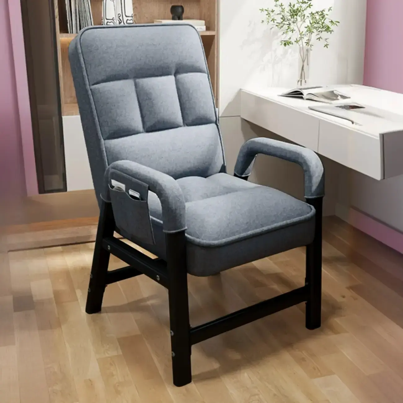 Modern Grey Upholstered 4-Leg Office Chair