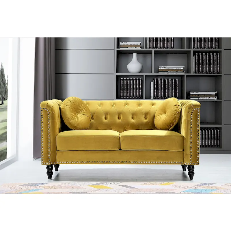 Calvin Classic Velvet Kittleson Nailhead Chesterfield Loveseat