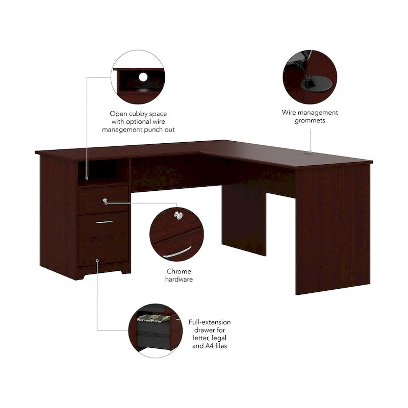 Cabot 60W L-Desk with Hutch and Drawers by Bush Furniture