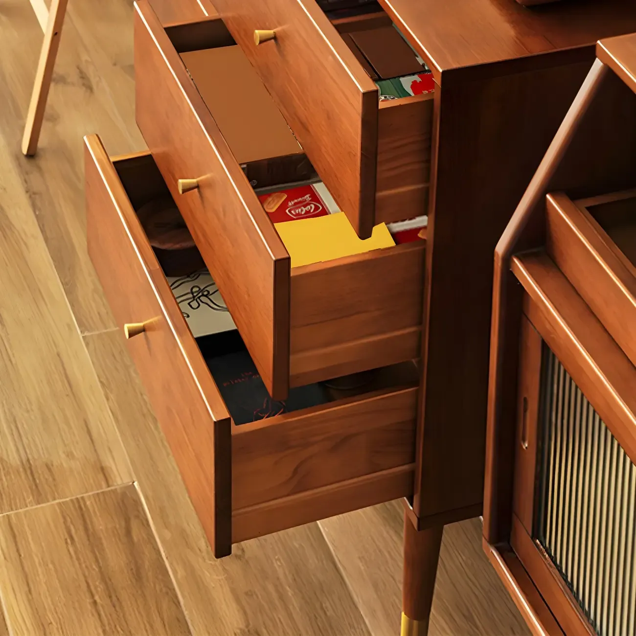 Stylish Wooden Dressers with Gold Accents and Drawers