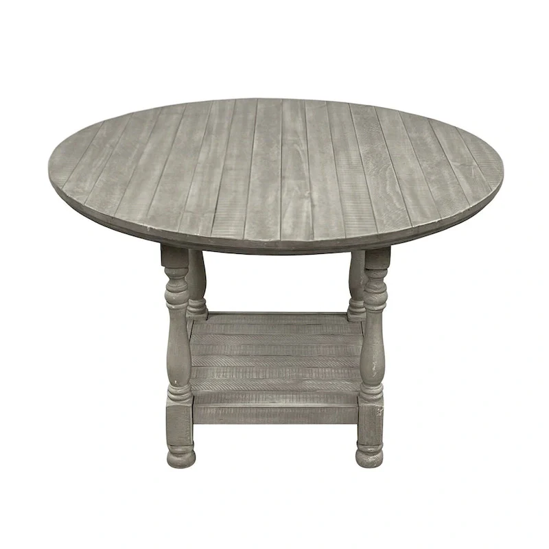 Round Wooden Counter Height Table with 1 Shelf in Light Grey - Light Grey