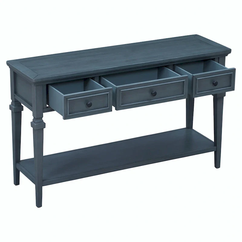 50L Classic Retro Style Console Table with Three Top Drawers and Open Style Bottom Shelf (Gray Wash)