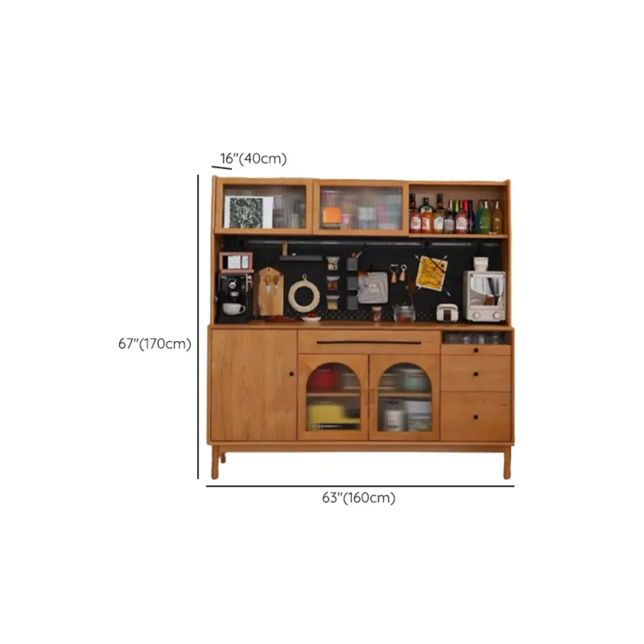 Modern Pine Cherry Wood Narrow Kitchen Sideboard