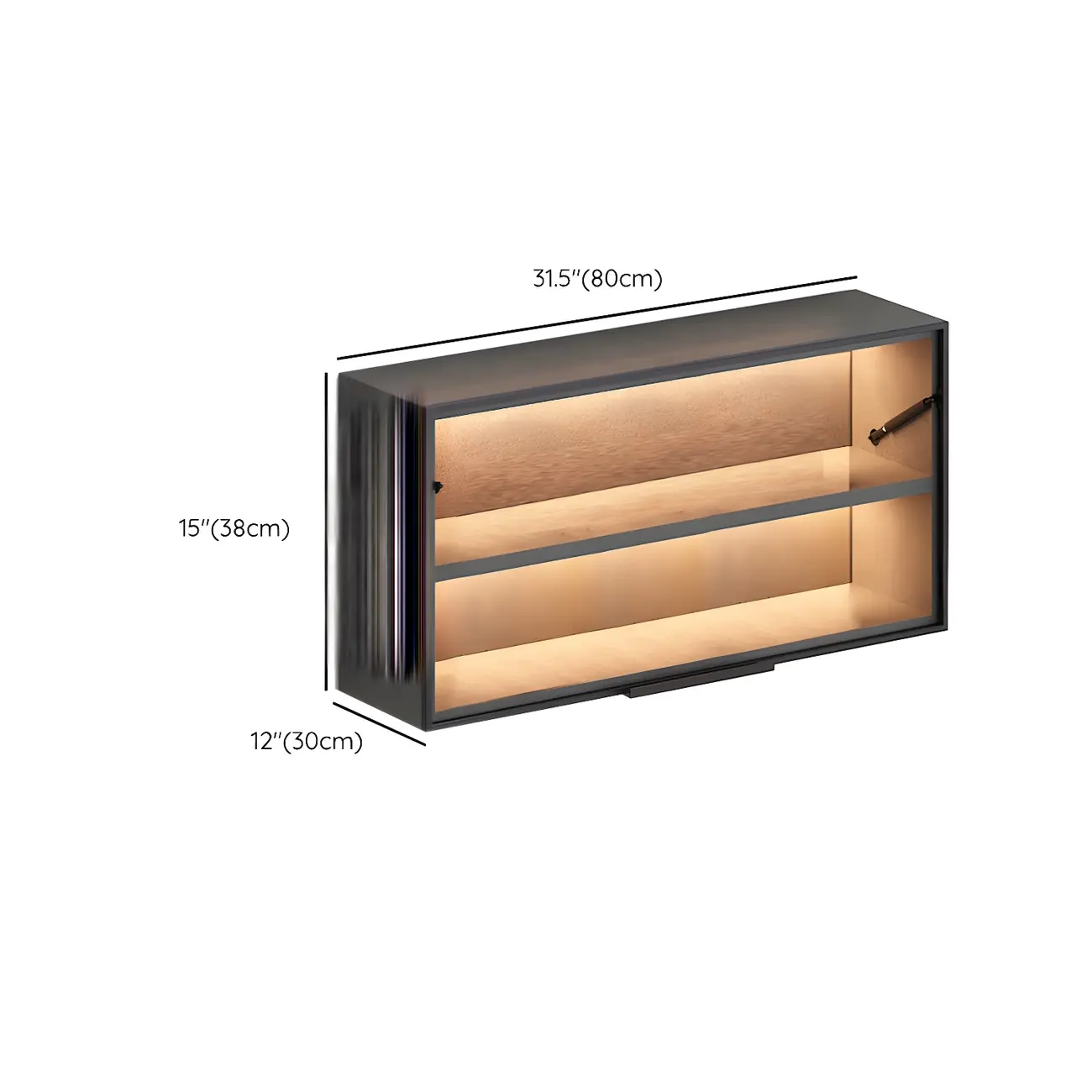 Black Wall Mount Wood 2-Cube Display Cabinet with Light