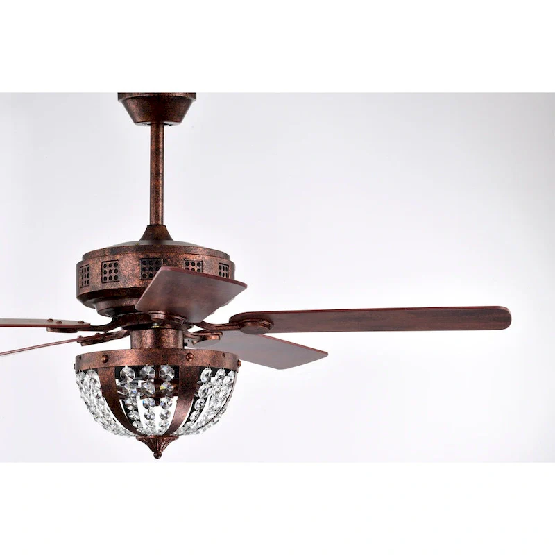 Chandler 52 Inch Antique Copper Finish Crystal Ceiling Fan with Remote