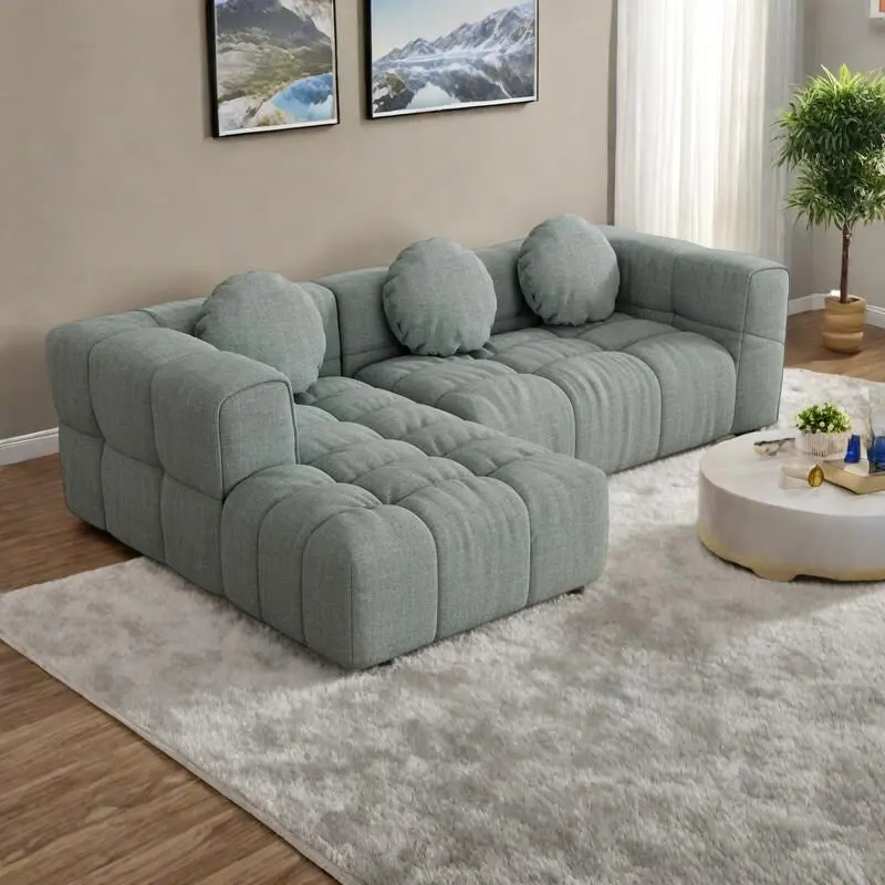 103 Chenille L-Shaped Sectional Sofa with Left Recliner, 3 Pillows and Modular Design