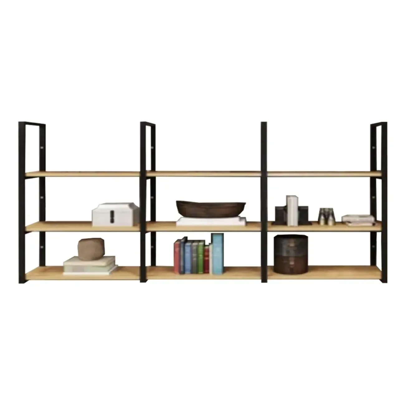 Industrial Wall-Mounted 3-Tier Wood Display Shelf