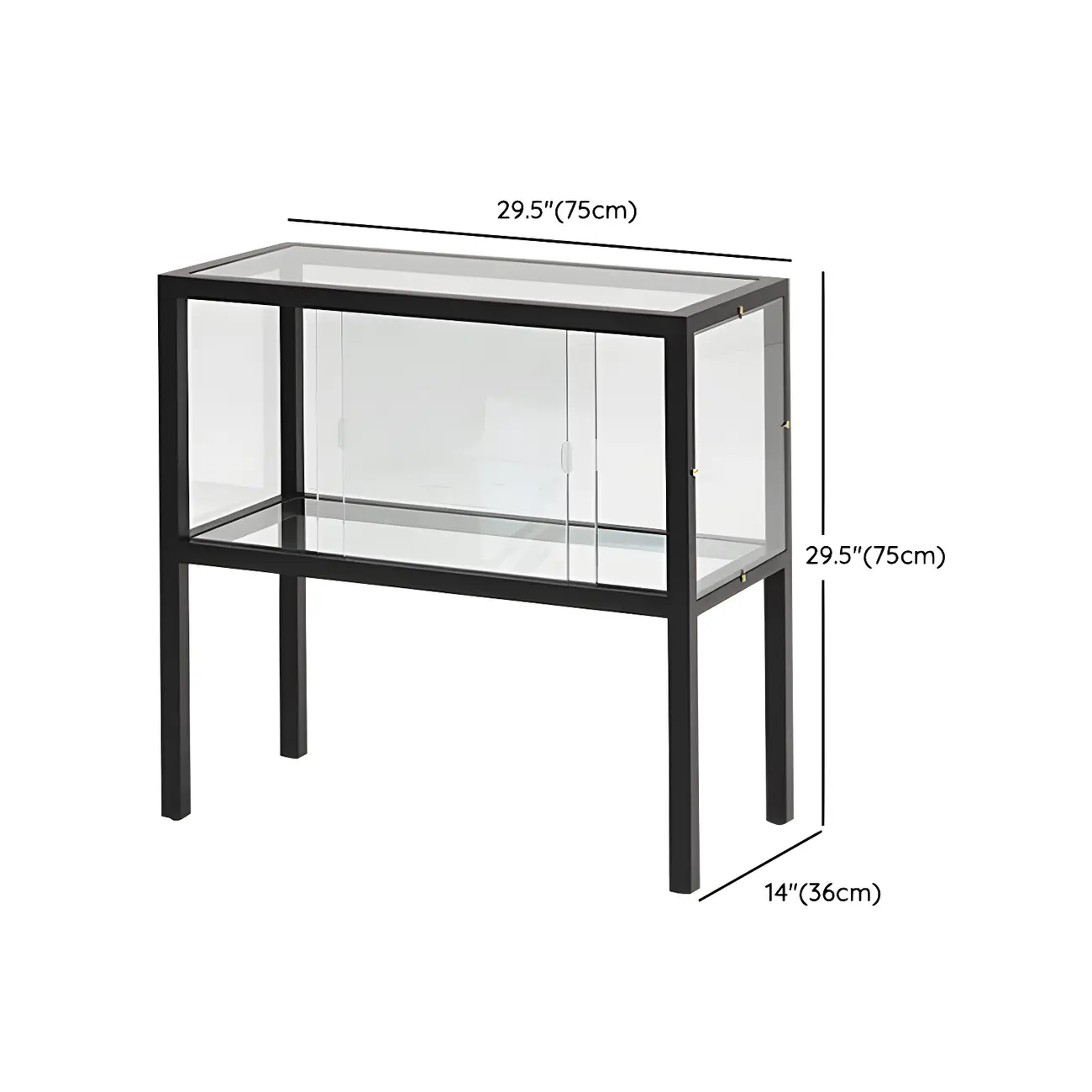 Modern Black Glass Display Cabinet with Metal Frame