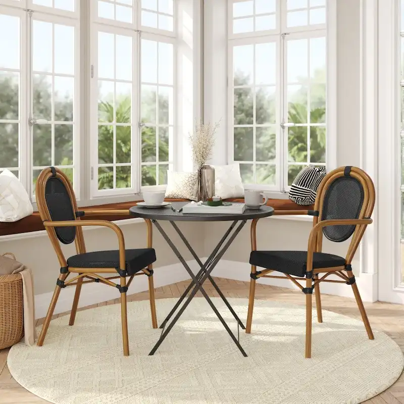 2 Pack All-Weather Commercial Paris Chairs with Arms and metal Frames - N/A