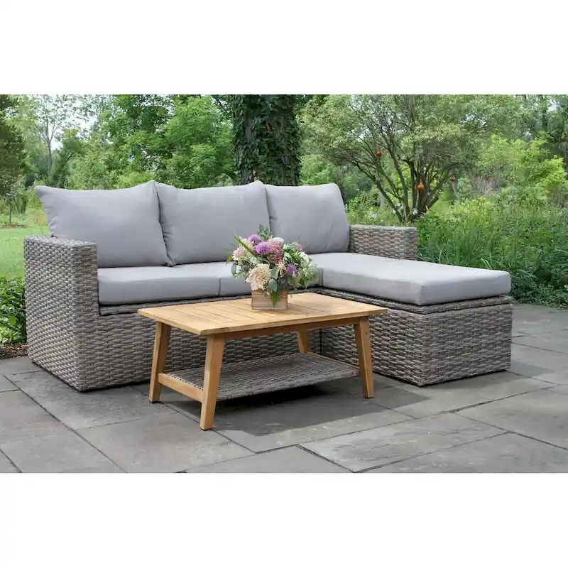 Samera 3 pc. Teak and Wicker Storage Sectional and Ottoman