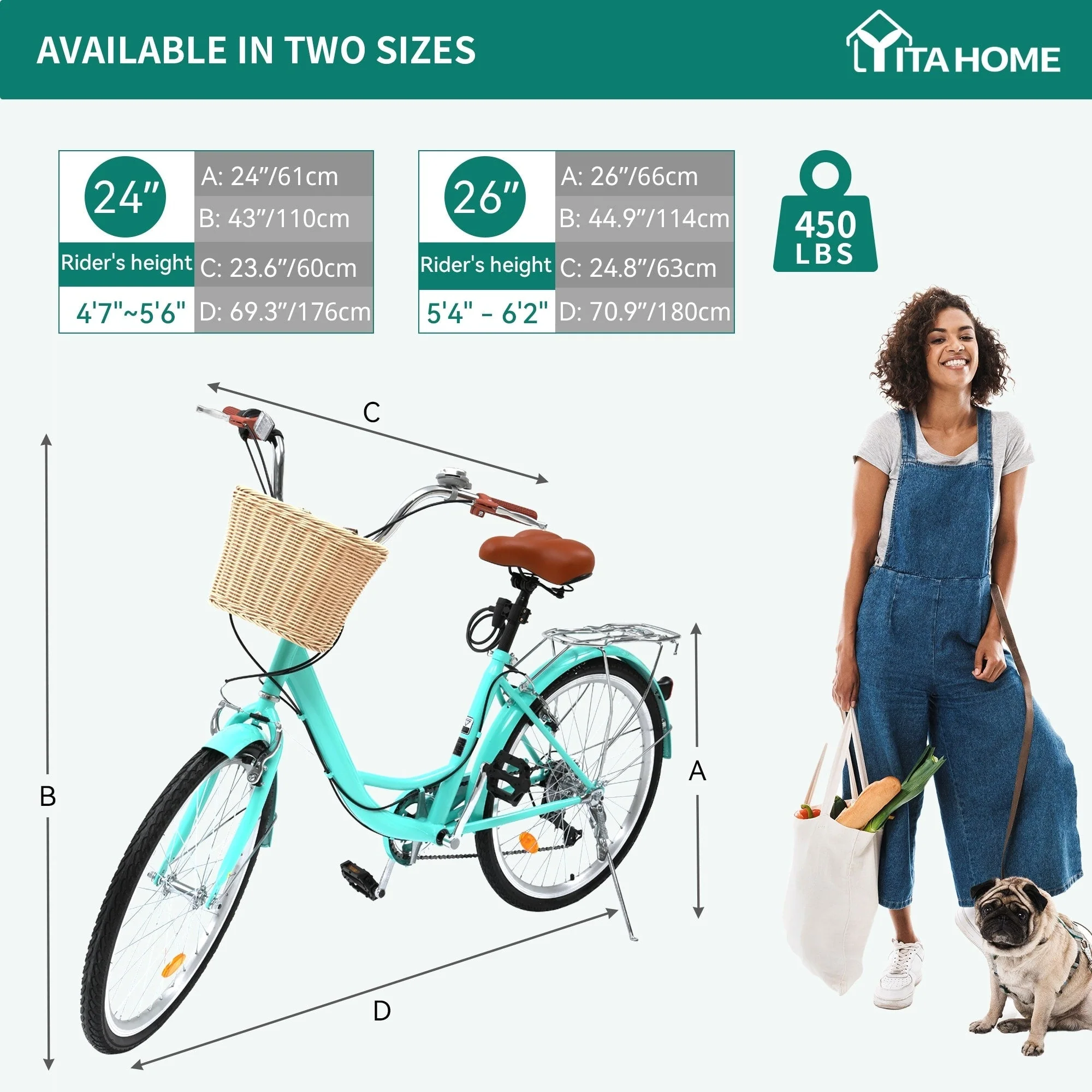 Moasis24/ 26 7-speed Cruiser Bike Adjustable Step Through Bike Commute Bike Bicycle