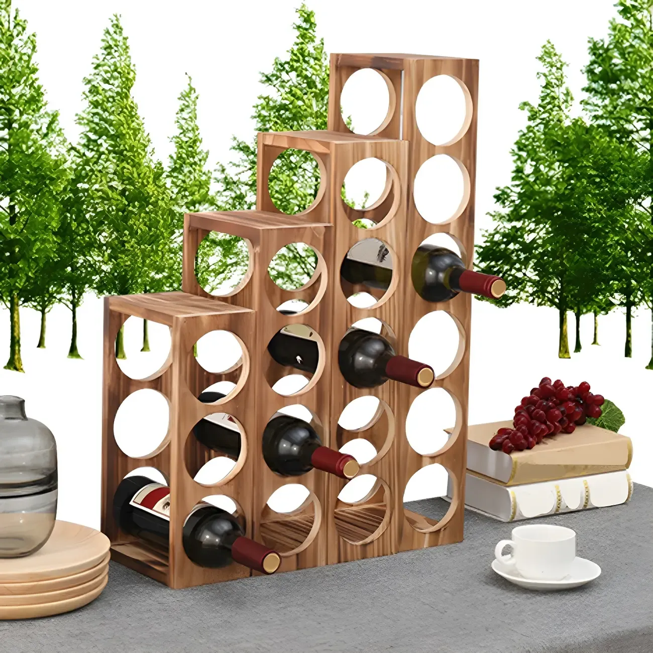 Natural Wooden Stackable Wine Rack Tabletop Wine Holder