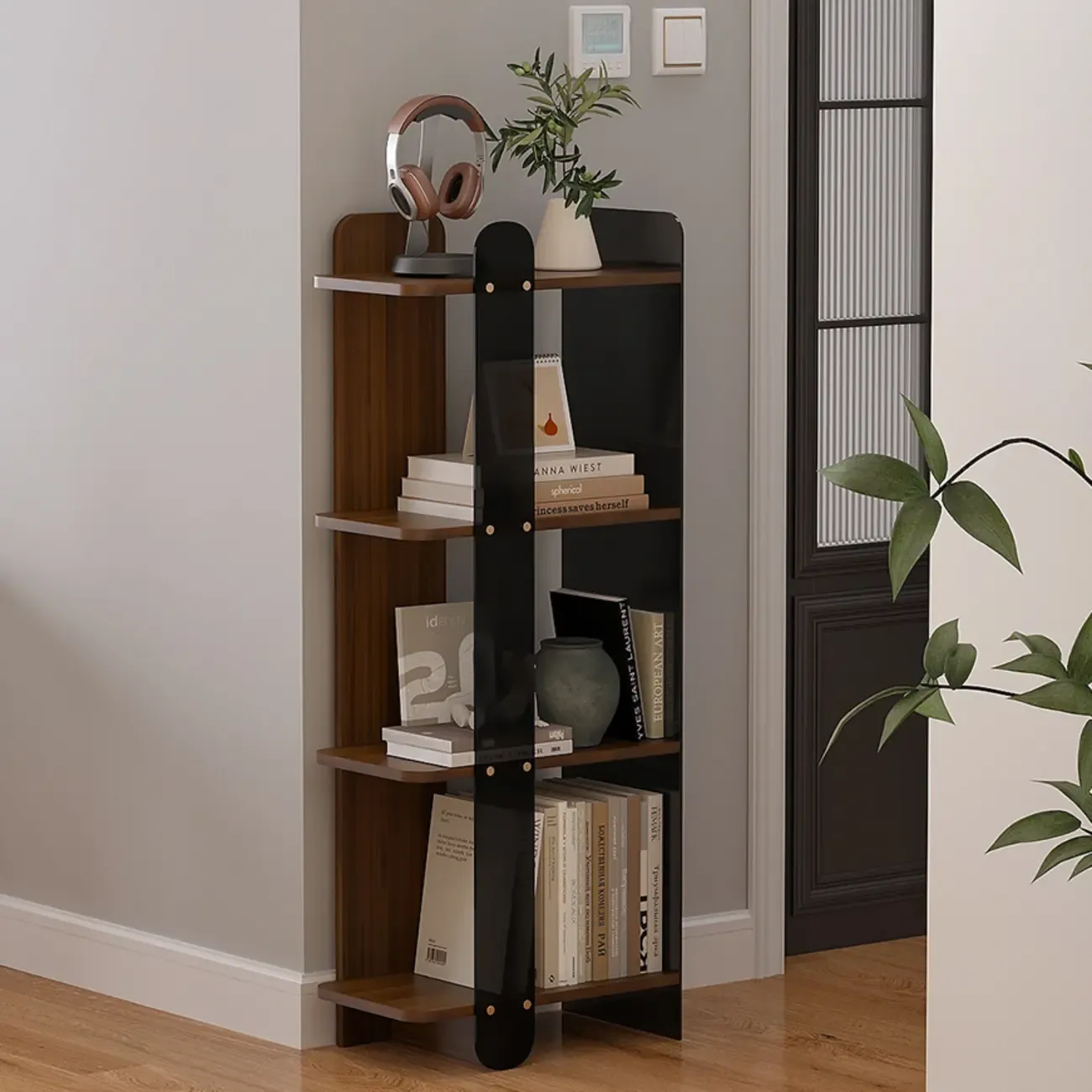 Contemporary 4-tier Wood Vertical Open Back Bookshelf