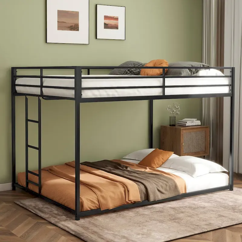 Adin Modern Full Over Full Bunk Bed with Black Metal Guard Rail by Christopher Knight Home