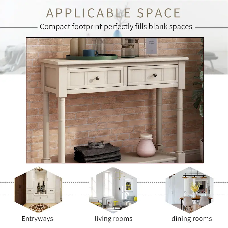 Modern Console Table with Two Drawers and Bottom Shelf