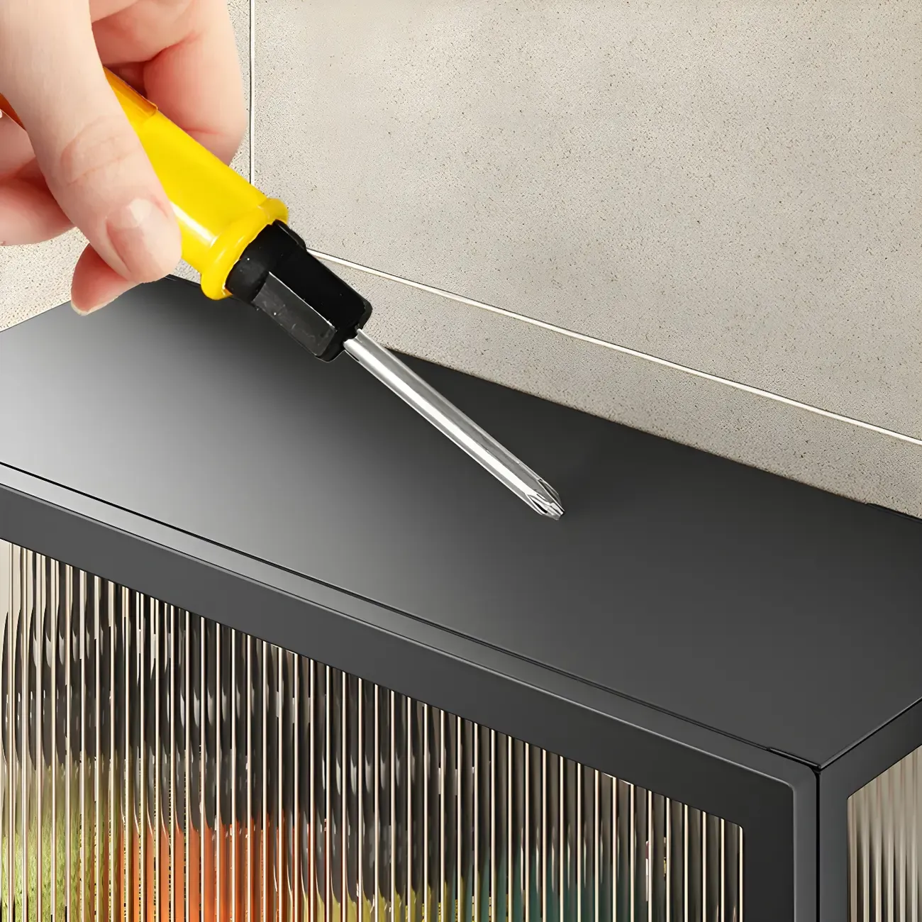 Kitchen Black Modern Metal Floating China Cabinet