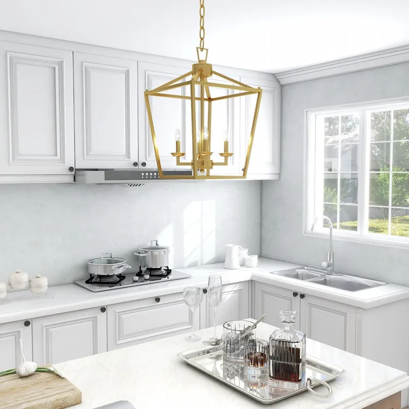 4 Light Soft Gold Lantern Pendant - 12 x12 x18