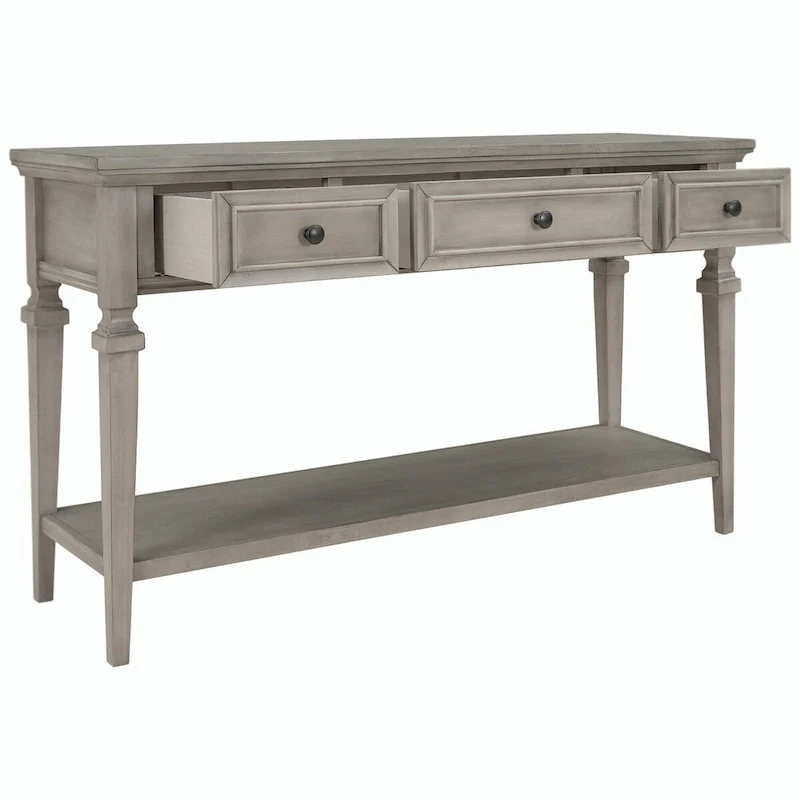 50L Classic Retro Style Console Table with Three Top Drawers and Open Style Bottom Shelf (Gray Wash)