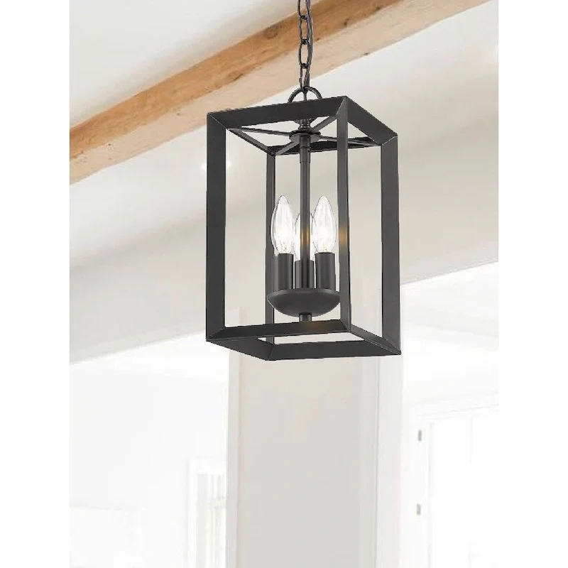 3 Light Geometric Small Mini Rectangle Pendant in Matte Black