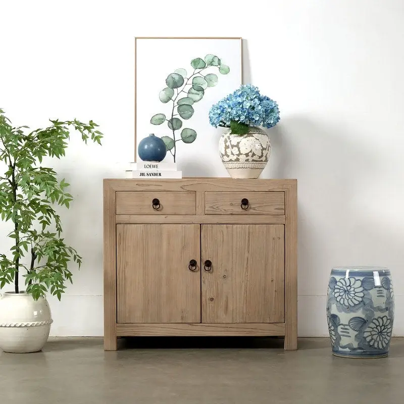 Two Drawers Cabinet Weathered Natural Solid Pine