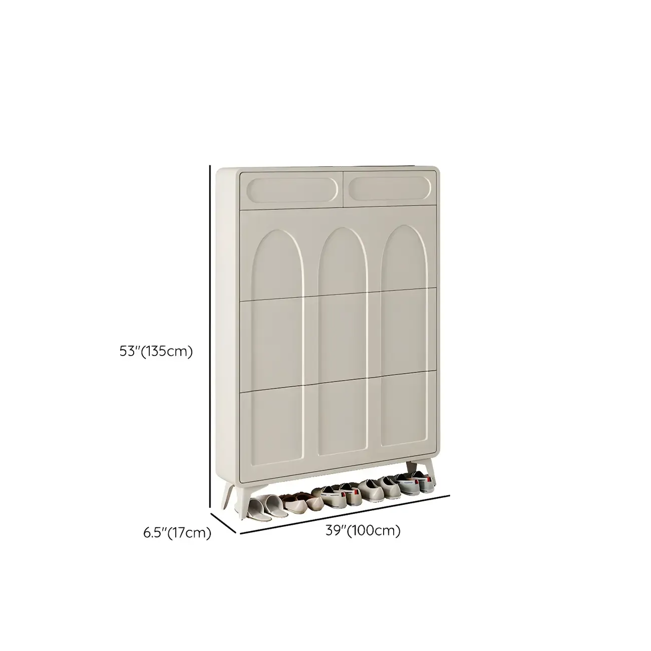 Vertical Slim White Wooden Drop Front Shoe Cabinet