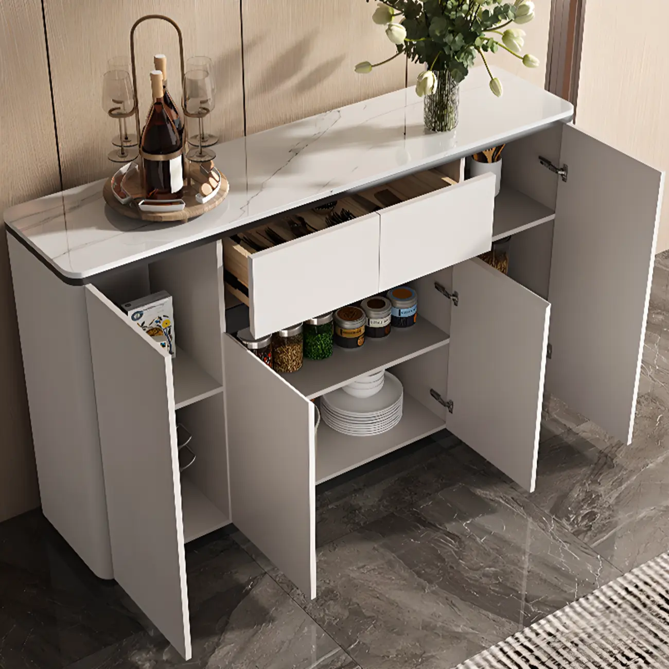 Modern Grey Sideboard with Sintered Stone Top