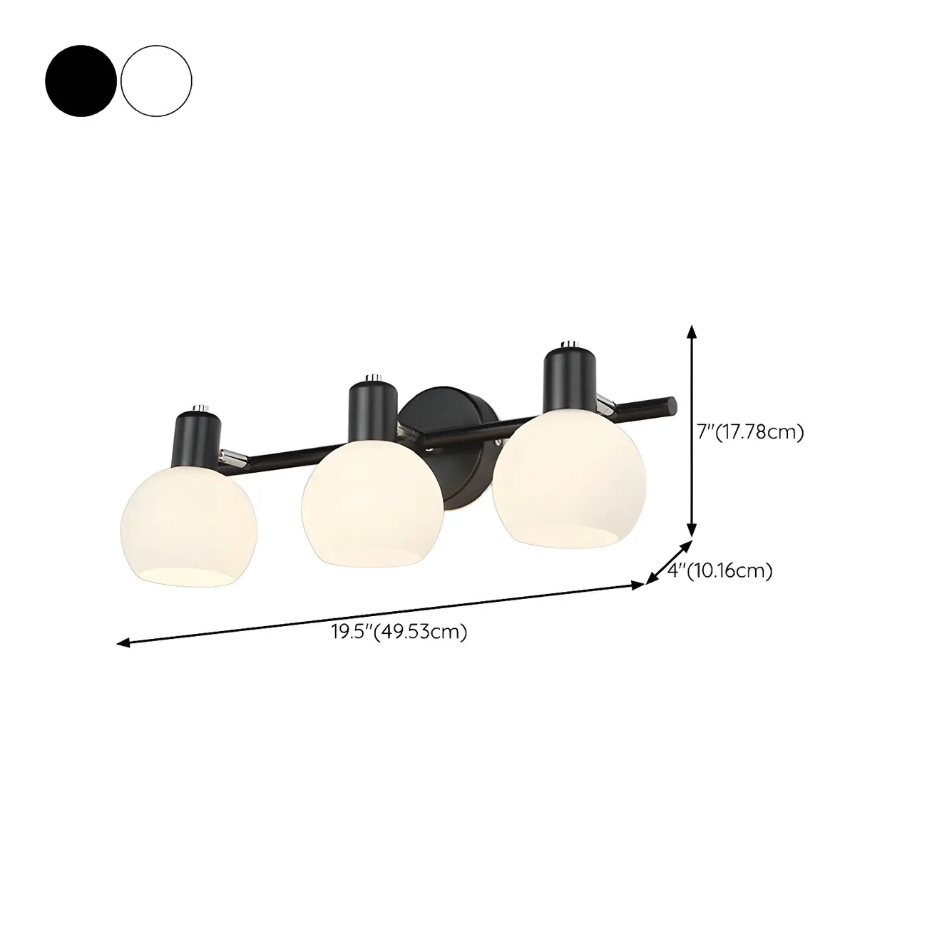 Modern 3 Heads Black Vanity Lights with White Glass Shade
