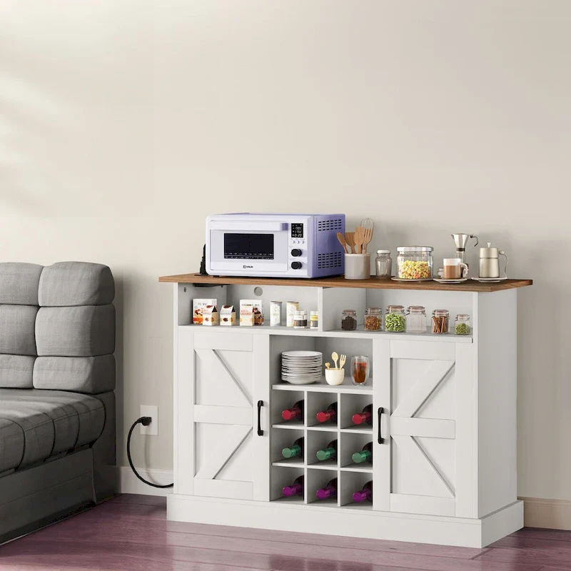 Moasis 47Farmhouse Coffee Bar Cabinet with Floating Shelf - 15.75D x 47.24W x 33.86H