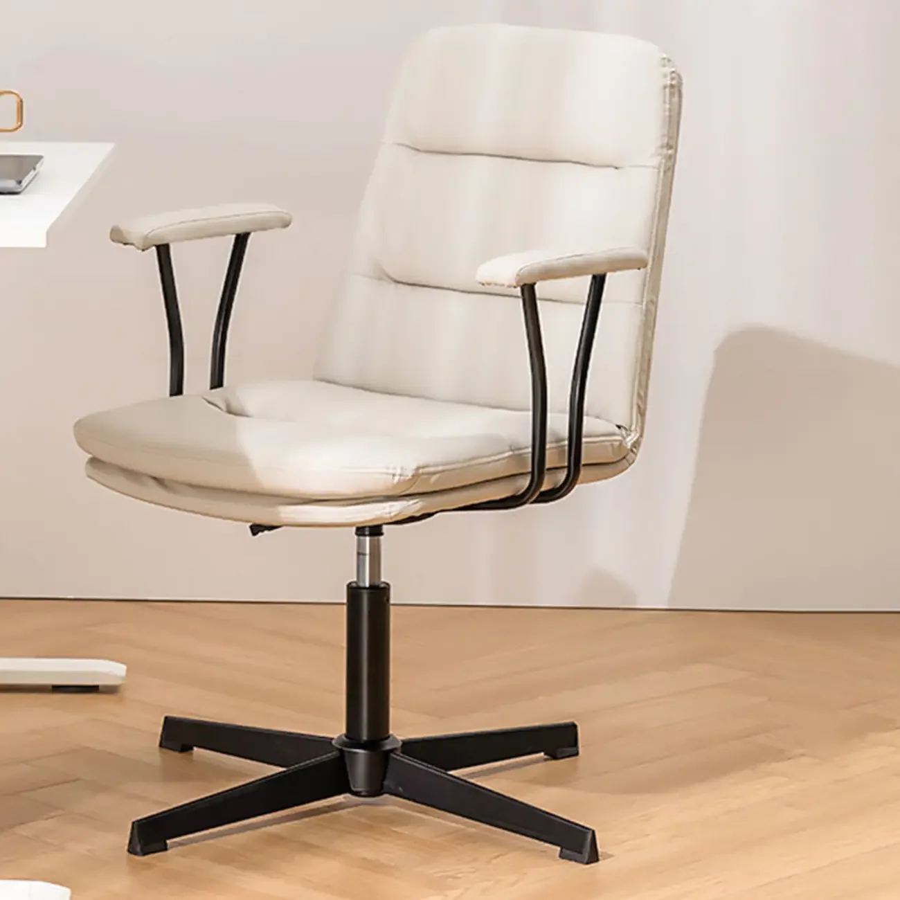 Elegant White Leather Ergonomic Swivel Office Chair