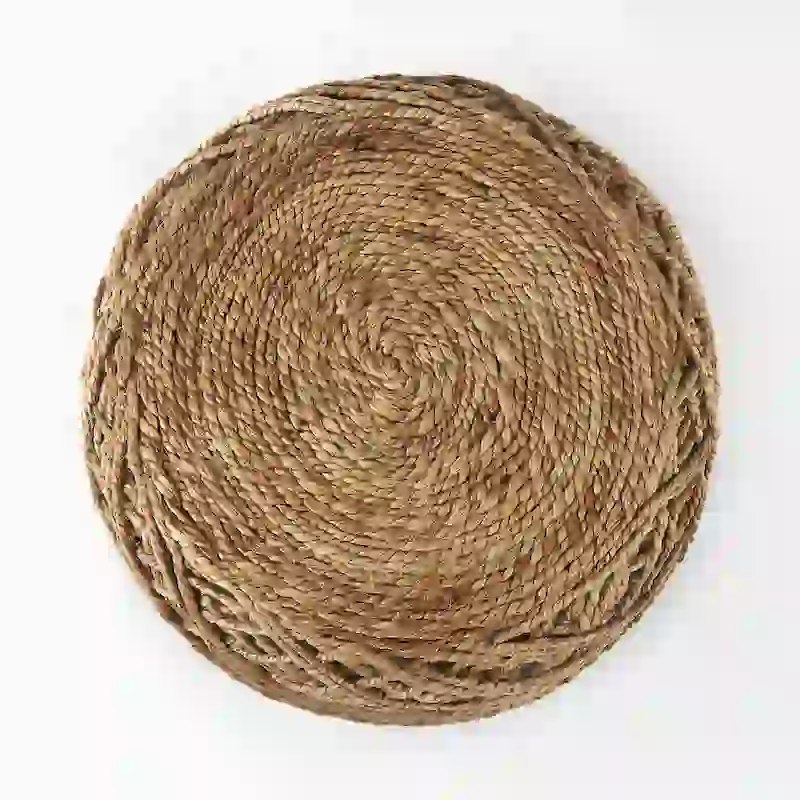 Mercana Allium Brown Woven Wool Round Pouf