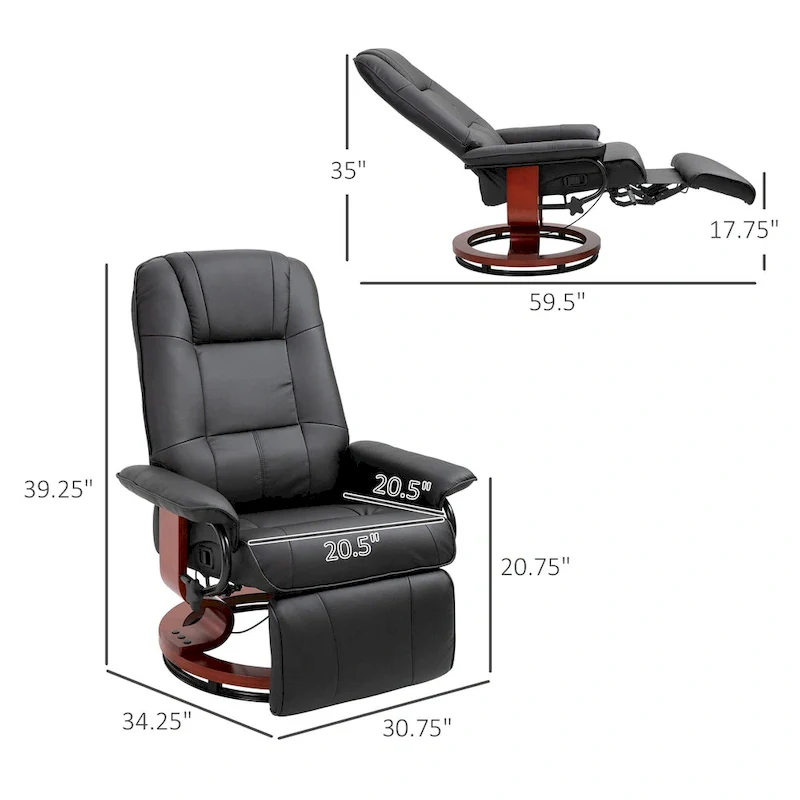 PU Leather Manual Recliner Chair Modern Lounge Chair Adjustable Swivel Armchair Chair with Wood Base and Footrest