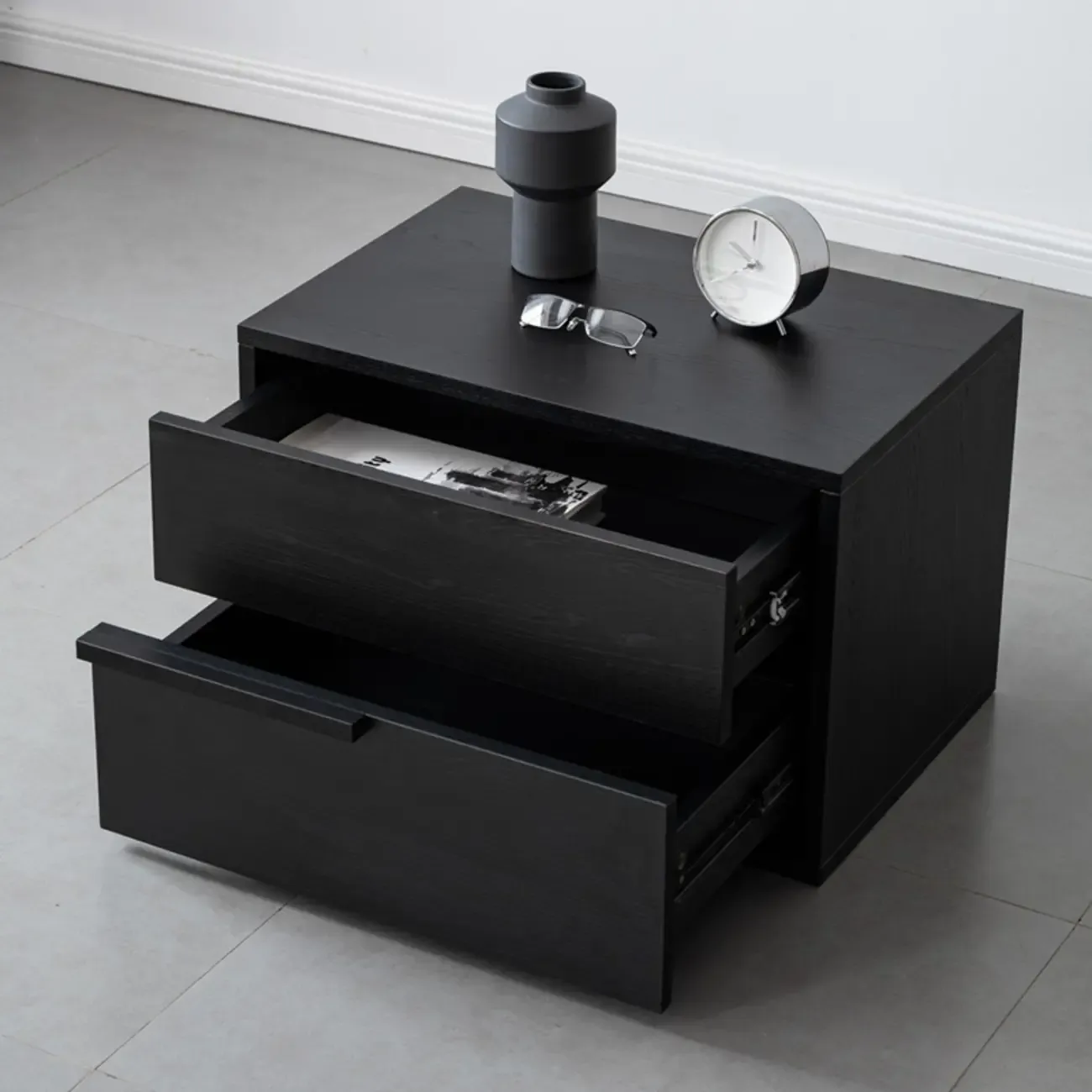 Modern Black Manufactured Wood 2-Drawer Nightstand