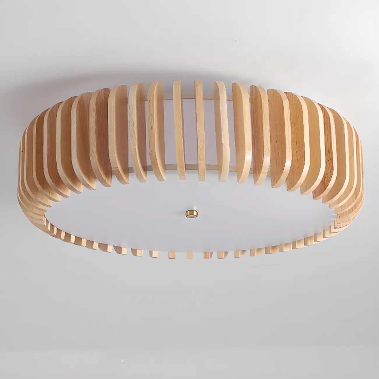 Natural Wood Circular Dimmable LED Flush Mount Ceiling Light
