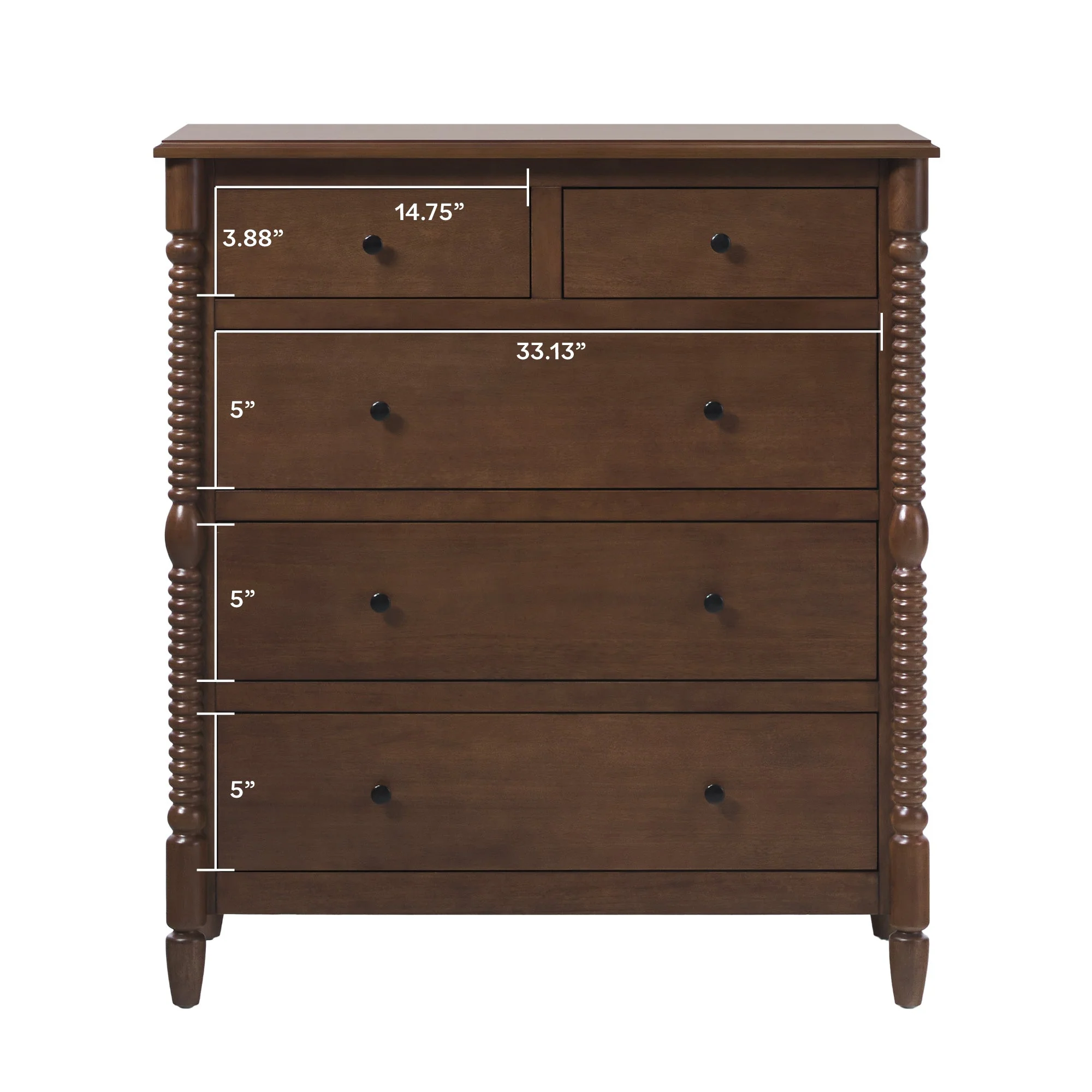 Traditional Vivienne 5-Drawer Easy Assembly Solid Wood Dresser
