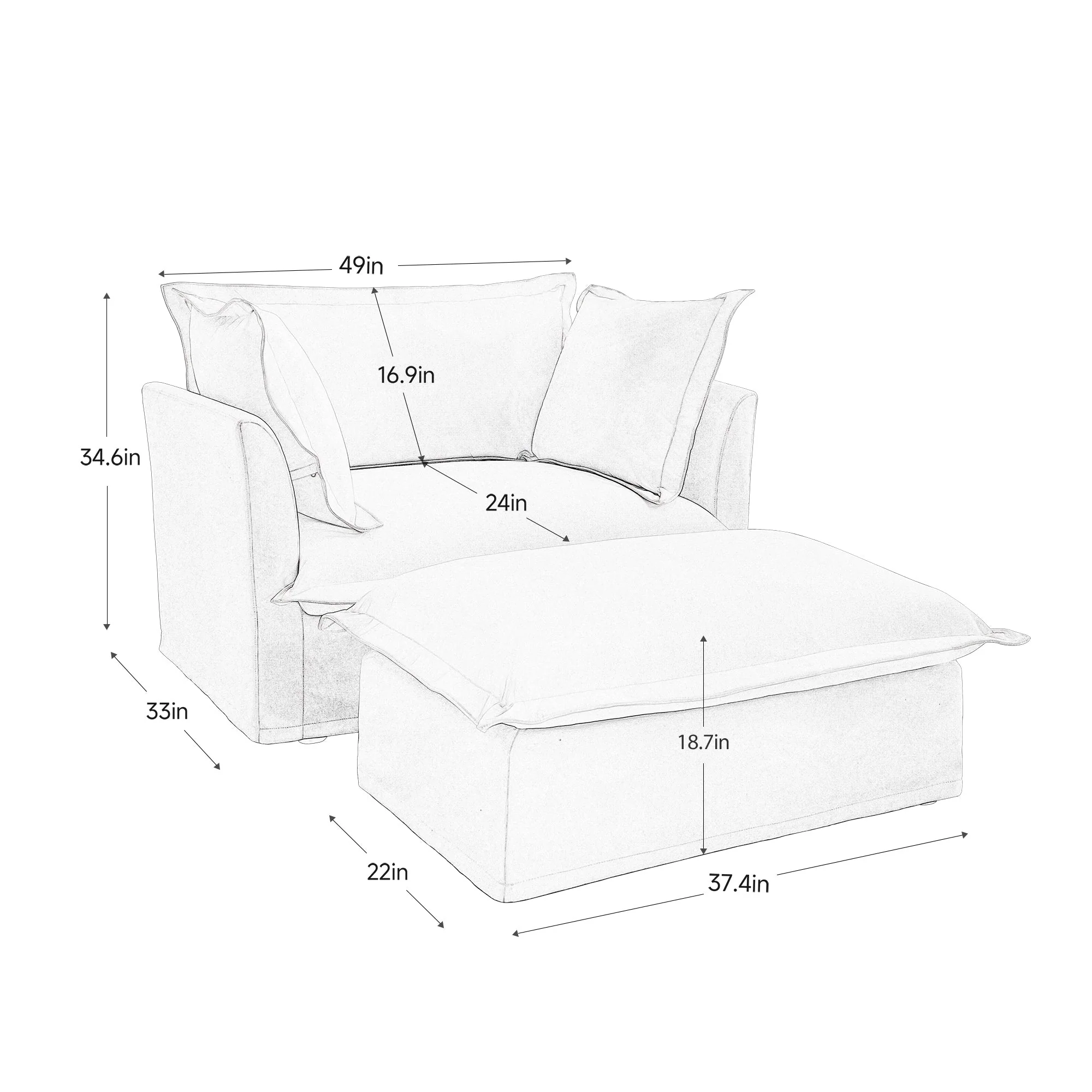 Walker Edison | Cloud Slipcovered Blue Armchair with Ottoman